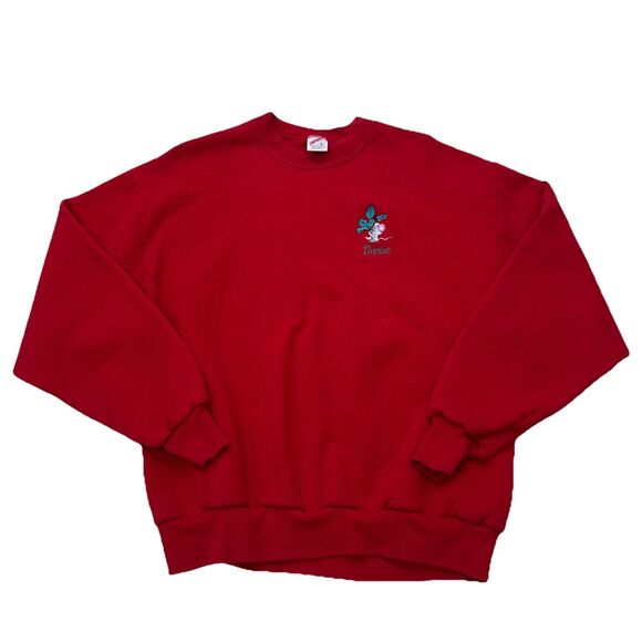 Jerzees Sweaters - Jerzees Mouse Mistletoe Crewneck Sweater L Red VTG 80s 90s Christmas Denise